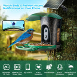 Smart Bird Feeder with Camera, Bird Watcher Camera with High Resolution AI Identify Bird Species with Solar Panels, Video Bird feeders with 180° Wide-Angle& Motion Detection,Ideal Gift for Bird Lover BEUTFQL