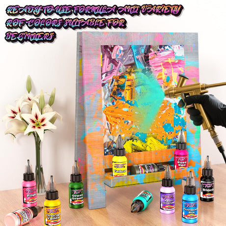 Airbrush Paint Set, 45 Brilliant Colors Air Brush Painting Set with 3 Paint Thinners, Water-Based Acrylic Air Brush Paint for Plastic Models, Metal, Canvas, Wood - 48 Bottles x 0.7 fl oz(20 ml) Muloen
