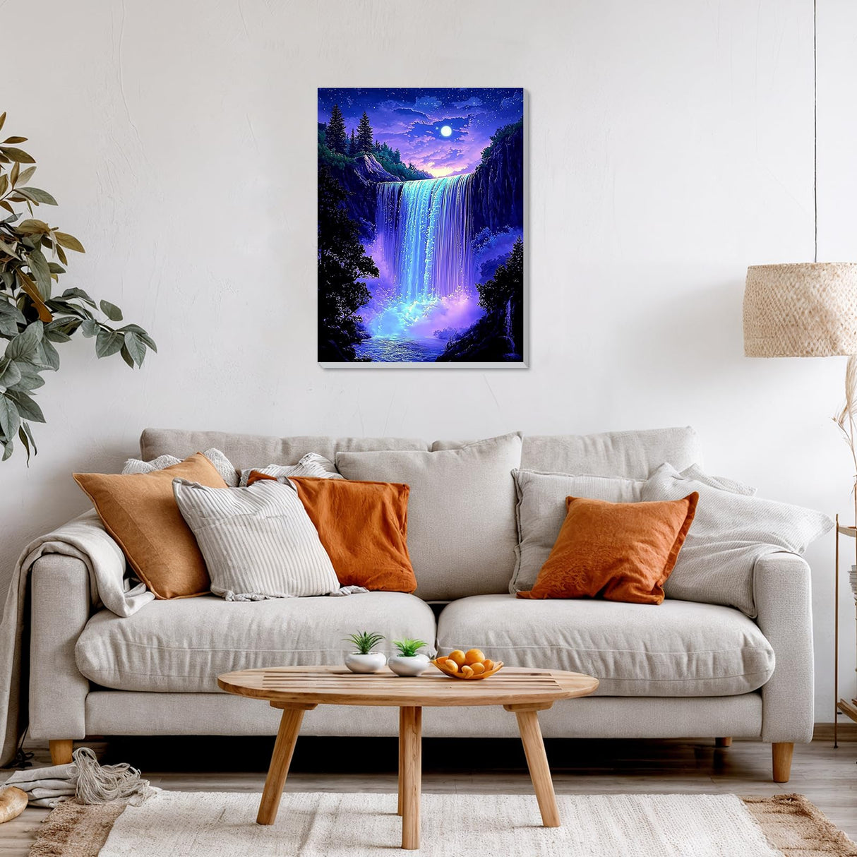 DOMROM Framed Paint by Numbers Kit for Adults Beginners with Wooden Easel, DIY Starry Waterfall Paint by Number Kit on Canvas, DIY Oil Painting Kits for Home Wall Decor Gift 12x16inch DOMROM