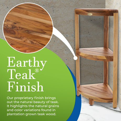 EcoDecors Snazzy Corner Natural ColorThree Tier Shelf Waterproof Teak Wood Shower Bench Stool Seat Chair For Inside Shower Provides Safety, Storage and Organization For Bathroom Accessories EcoDecors