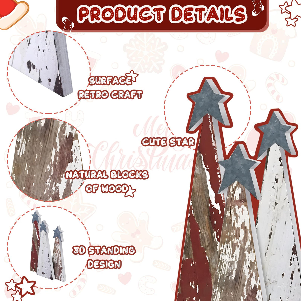 Soaoo 3 Pcs Wooden Christmas Trees Tabletop Decoration Standing Rustic Wooden Christmas Tree with Star Xmas Freestanding Centerpieces Decor Farmhouse Wood Decor for Table Home Decor Soaoo