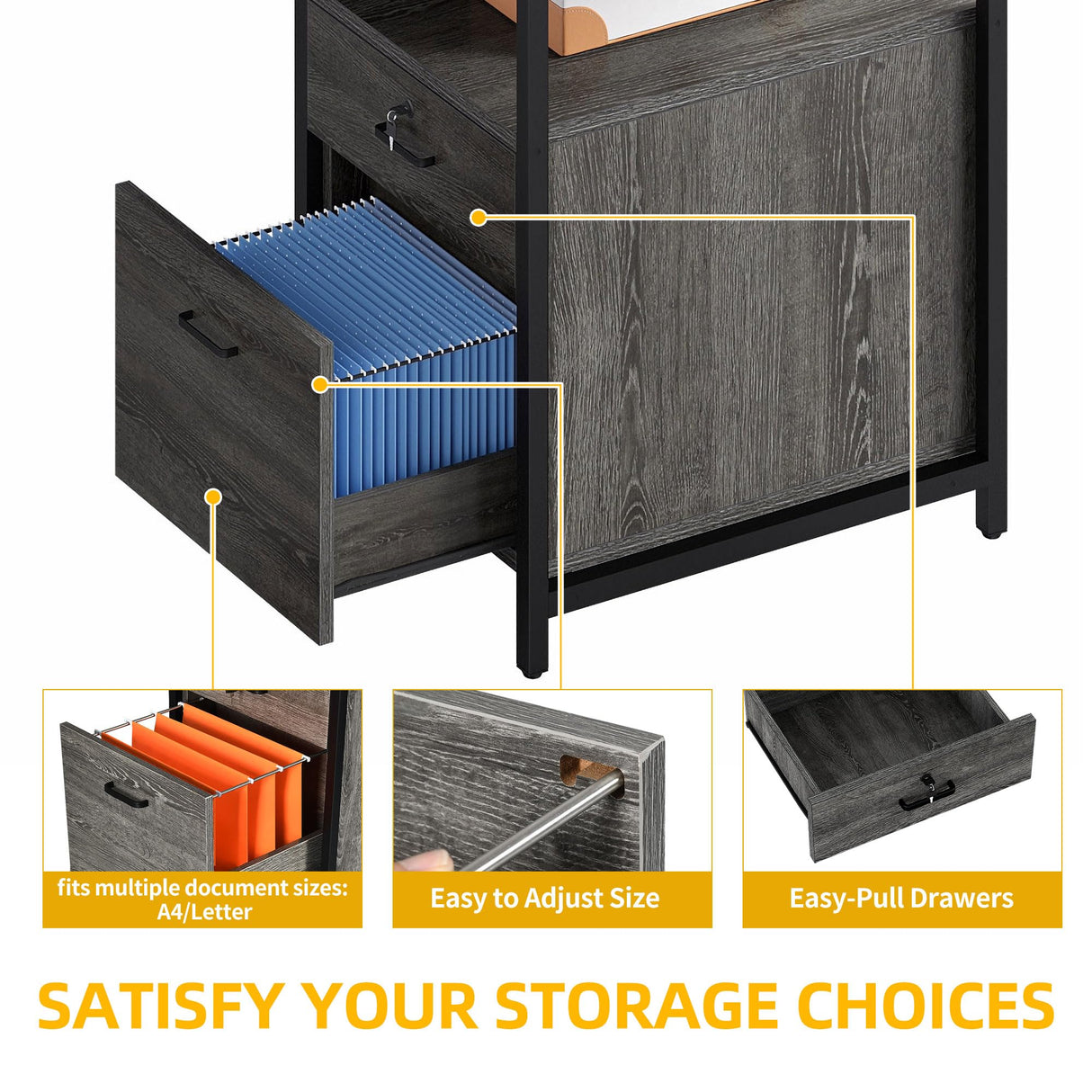 DWVO U Shaped Desk with Drawers, 79" Reversible L Shaped Desk with Power Outlets & LED Lights, Corner Computer Desk with Monitor Stand & Storage Shelves, Grey DWVO