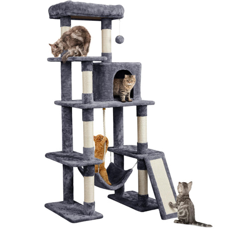 Yaheetech Large Multi-Level Cat Tree, 63 Inches Tall with Sisal-Covered Scratching Posts, Condo, Hammock, Dangling Ball, and Extended Platform for Cats to Play and Sleep Yaheetech