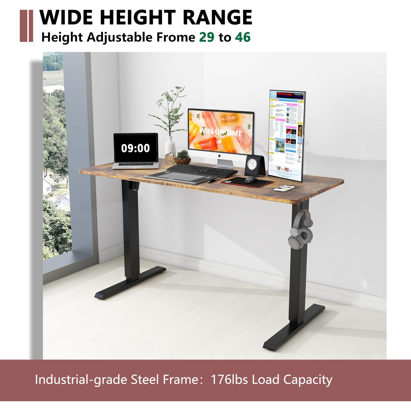 Win Up Time Standing Desk Adjustable Height- 40 x 24 Inches Whole Piece Desktop Stand Up Desk, Electric Standing Desk, Sit to Stand Desk for Home Office Computer Desk, Rustic Brown