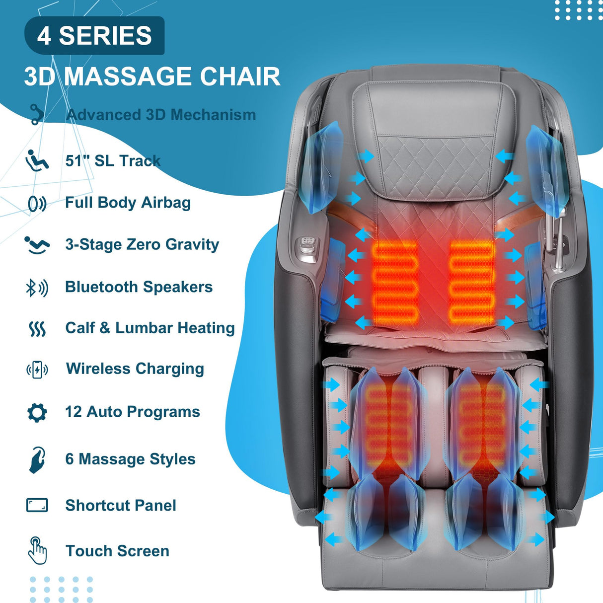 Massage Chair, 3D Massage Chair Full Body, Zero Gravity Shiatsu Recliner W/Heating, SL Track, Wireless Charger, Bluetooth Speaker, Foot Rollers, 12 Auto Modes Air Compression Mazzup