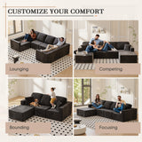 Shahoo 126" Modular Sectional Sofa, Cloud Couches for Living Room, Upholstered Boneless Couch with Ottoman, Upholstered Cloud Sofa for Bedroom (Black, U Shaped Sofa) Shahoo