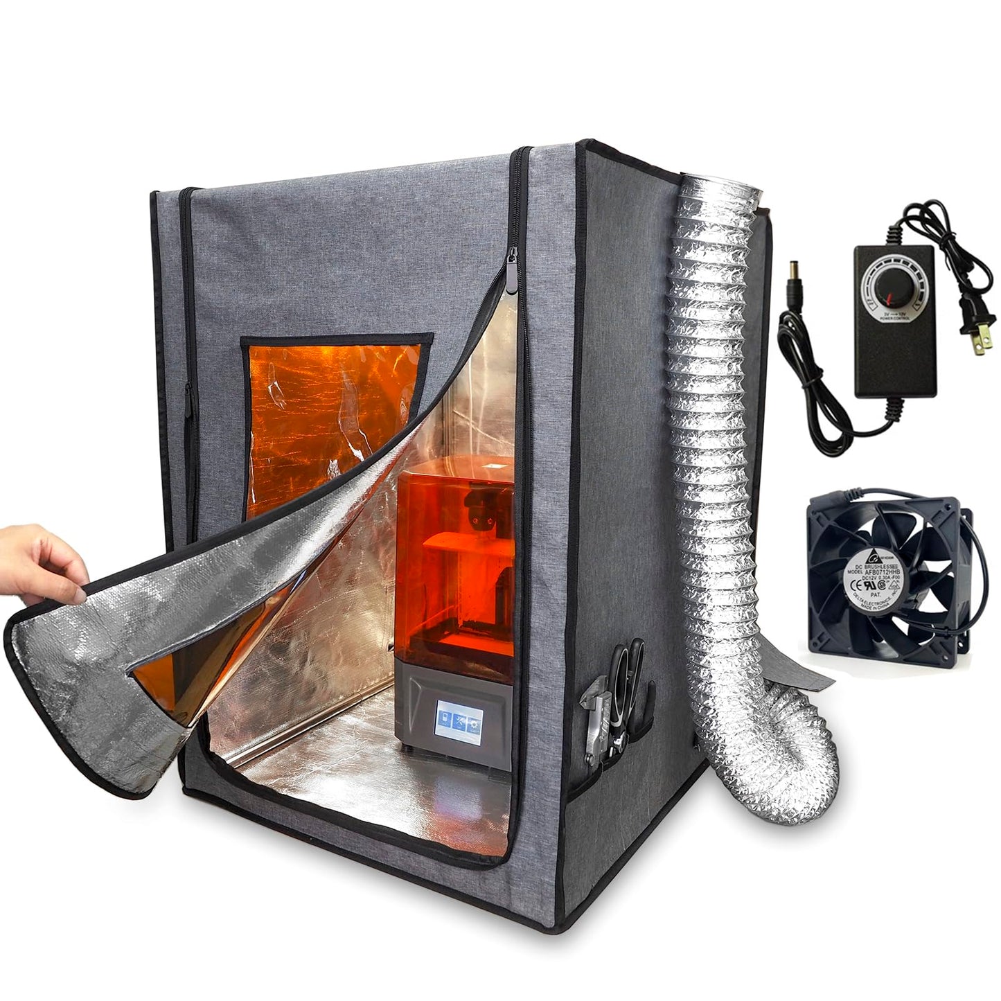 Makacces Resin 3D Printer Enclosure with Ventilation, 12V Fan Vent Pipe with Speed Controller, Fire Resistant Fabric,UV Light Shelter, Ventilate Resin Smell, Keep Warm, for Common LCD 3D Prin - WoodArtSupply