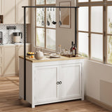 42" Heavy-Duty Kitchen Island with 30mm Countertop - Multi-Functional Storage Cart with 3-Tier Shelves, 5 Hooks & 400lb Capacity, Wood Bakers Rack for Small Spaces (White & Natural) IDEALHOUSE