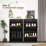 FTZxHKLX Shoe Cabinet with 2 Flip Drawers, Slim Freestanding Hidden Shoe Organizer with Drawer, Pet-Proof Shoe Storage Cabinet for Entryway Living Room Behind The Door, Black FTZxHKLX