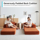 QQR Convertible Sleeper Sofa Bed with Cylindrical Pillow, Modern Corduroy Futon Bed, Modular Sofa with Pull-Out Bed, Love Seat Sleeper for Living Room, Small Space Apartment, Office (Orange) QQR