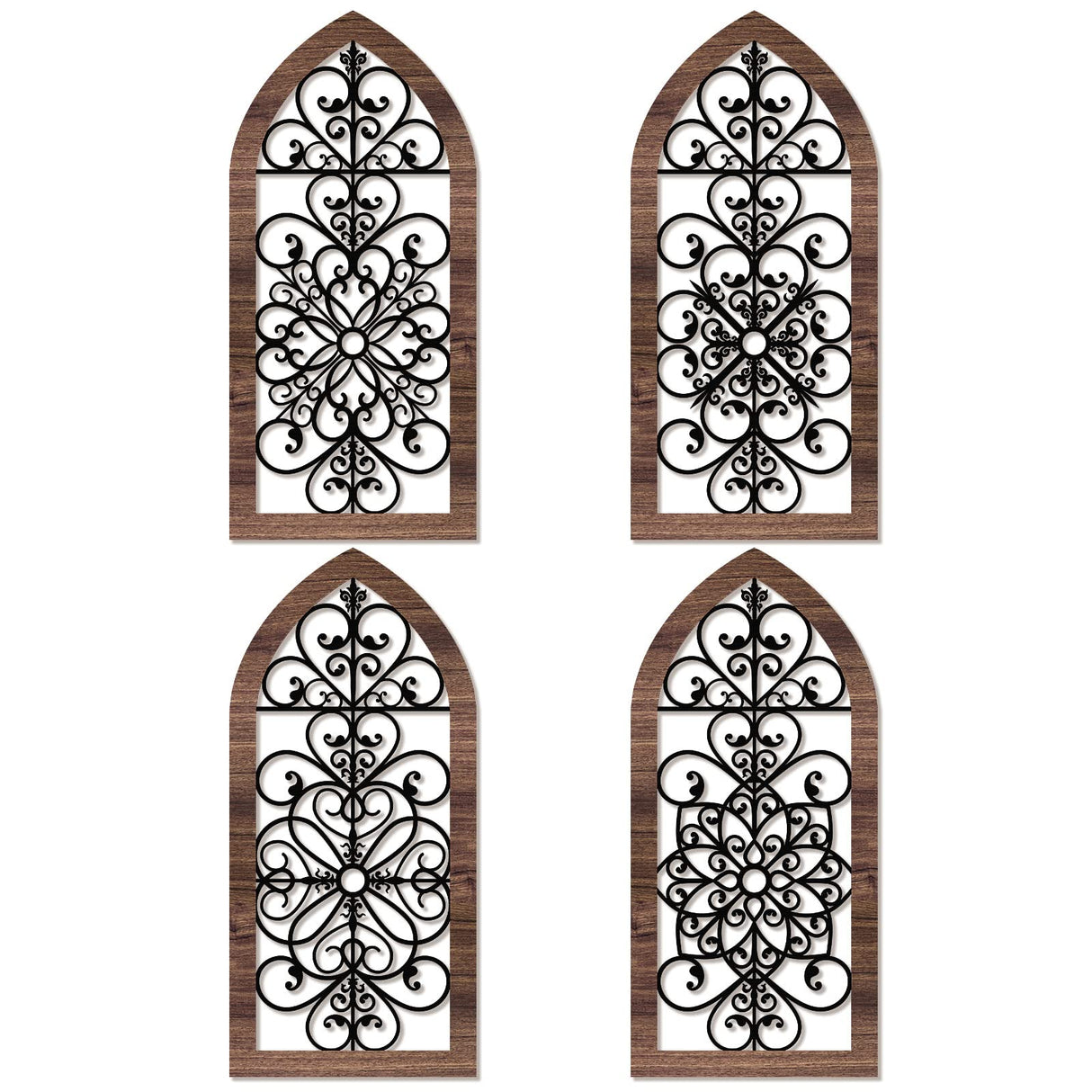 4 Pieces Thicken Rustic Wall Decor Modern Farmhouse Decor Wooden Hollow Carved Design Wall Art for Living Room Bedroom Hallway Decor Office Kitchen Wall Decoration (Elegant Style) Yulejo