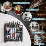 39in Wine Rack Wall Mounted with Led Light, 3-Tiers Black Bar Shelf Wall Mounted, Liquor Bottle Display Shelf, Wall Wine Rack for Kitchen Bar Dining Rooms Decoration BGGFNZ
