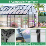 CDCASA 20x10x10 FT Greenhouse for Outdoors, Easy Assembly Large Thicker Aluminum Heavy Duty Polycarbonate Greenhouses Kit w/4 Vent Window, Walk-in Green House for Sunroom Patio,Backyard CDCASA