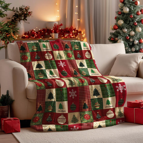 Horaldaily Christmas Flannel Blanket Throw, Red Green Checkered Tree Snow Ornaments Soft Fuzzy Plush Cozy Fleece Blankets for Couch Sofa Bed Lounging, Ideal Gifts for Kids Adults Wife Self, 50x60 Horaldaily