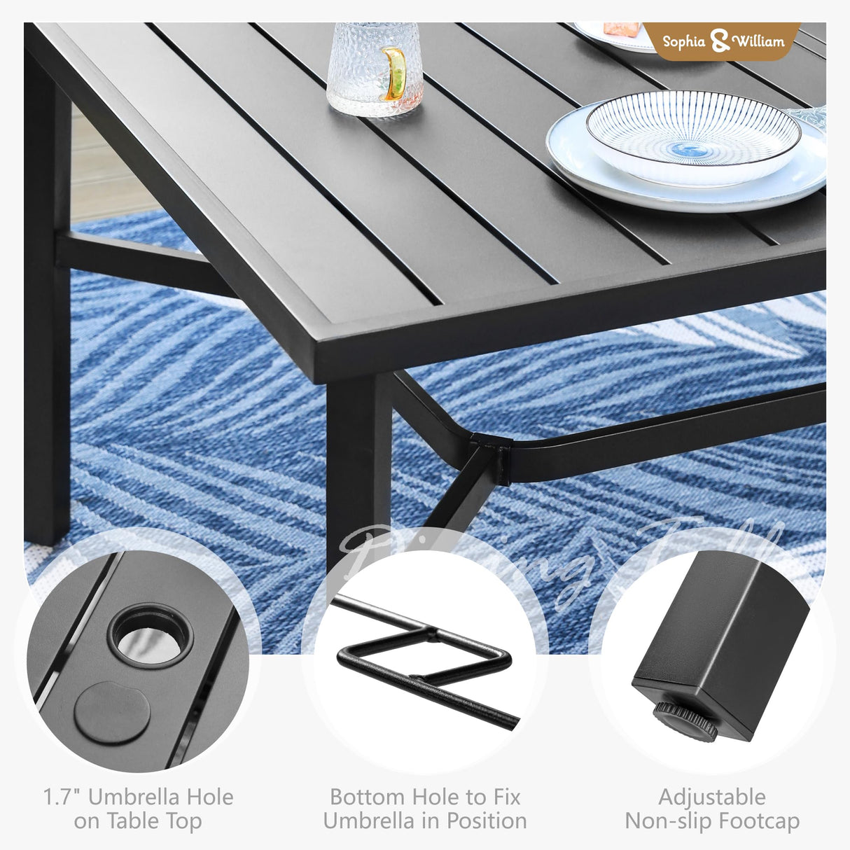 Sophia & William Patio Dining Set 9 Pieces, Patio Table and Chairs Set for 8, 83"x 39" Large Rectangular Metal Dining Table and 8 x Lightweight Aluminum Stackable Chairs (Beige) Sophia & William