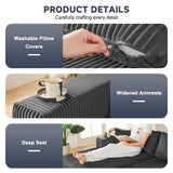 97" Boneless Couches for Living Room, Cloud Couch Sectional with Deep Seat, Comfy Couch with L-Shaped Chaise, Minimalist Upholstered Modular Sectional Sofa, No Assembly Required (Corduroy,Grey) Huatean Home