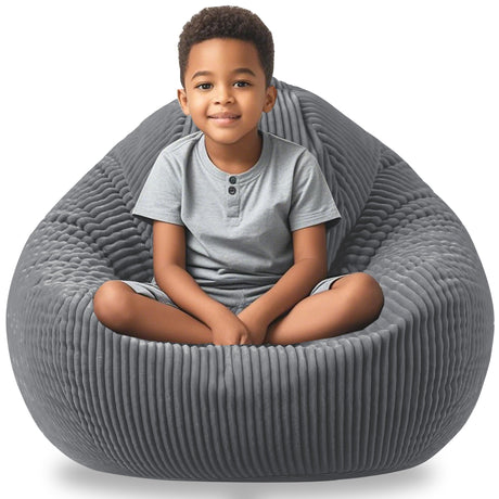 ENBAOHUI 3Ft Bean Bag Chairs with Memory Foam Chairs for Kids Teens Toddler Faux Fur Sofa Chair with Handle Grey ENBAOHUI