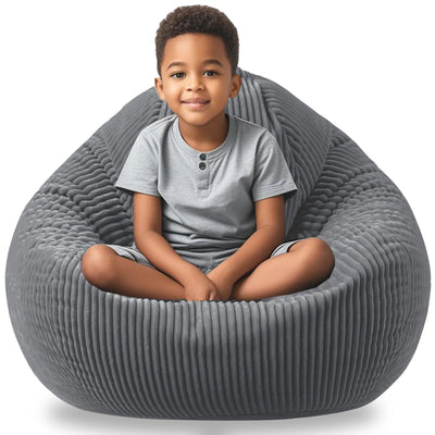 ENBAOHUI 3Ft Bean Bag Chairs with Memory Foam Chairs for Kids Teens Toddler Faux Fur Sofa Chair with Handle Grey