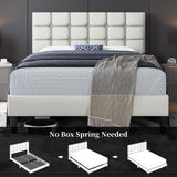 Yaheetech Upholstered Bed Frame, Modern Full Bed Platform with Square Stitched&Button Tufting Headboard Height Adjustable, Wooden Slats Support, No Box Spring Needed, Full Size, Beige Yaheetech