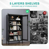 YAUWOH Metal Display Cabinet with Mesh Door,Metal Storage Cabinet with 4 Adjustable Shelves,73" H Kitchen Pantry Storage Cabinet for Collectibles,Home Office,Living Room,Gaming Room(Black) YAUWOH