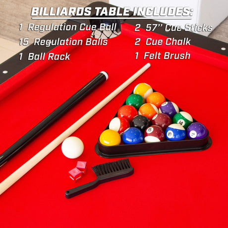 GoSports Mid-Size 7 ft x 3.9 ft Billiards Game Table - Foldable Design, Includes Full Set of Pool Balls, 2 Cue Sticks, Chalk, and Felt Brush - Red GoSports