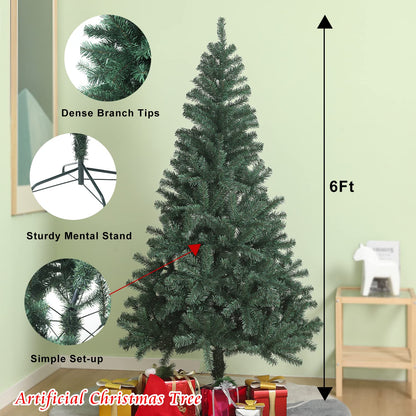 CCINEE 6ft Artificial Christmas Tree, 700 Branch Tips Green Hinged Spruce with Metal Stands, Easy Assembly, for Xmas Holidy Home Party Decoration