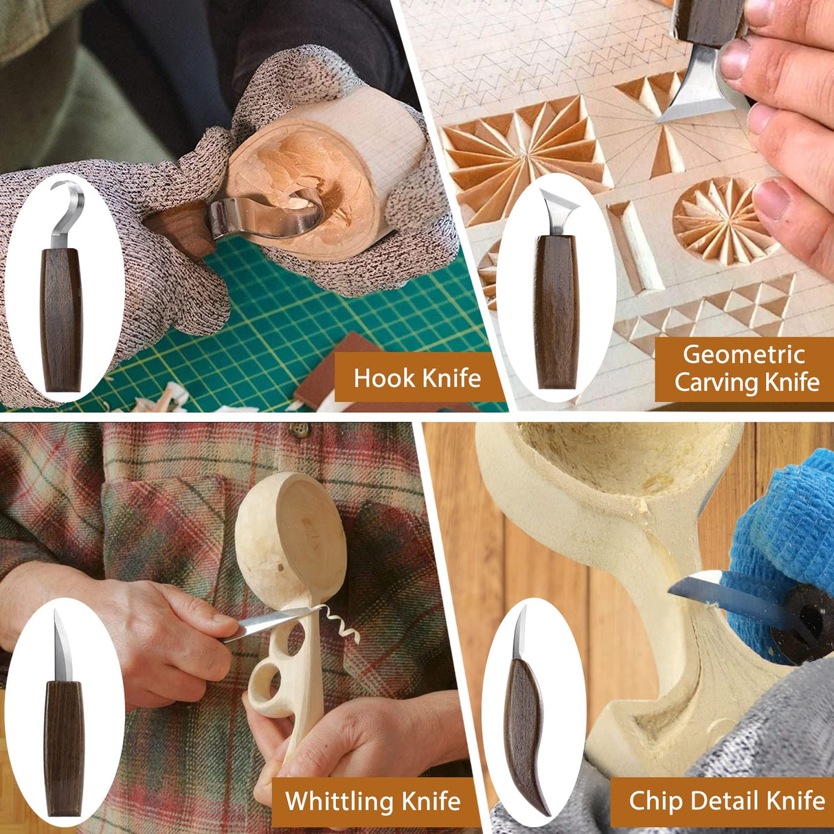 Wood Carving Kit 22PCS Wood Carving Tools Hand Carving Knife Set with Anti-Slip Cut-Resistant Gloves, Needle File Wood Spoon Carving Kit for Beginners Whittling Kit for Kids Adults Woodworking DIY POLIWELL