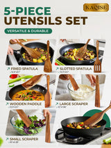 Handmade Wooden Spatulas for Cooking, Heat Resistant Teak Wood Spatula and Turner of Different Size, Nonstick Wooden Utensil Set for Kitchen Cooking (5Pcs) KAQISE