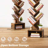Hoctieon 9 Tier Tree Bookshelf, Tall Bookcase, Freestanding Book Shelf with LED Lights, Display Floor Standing Storage Shelf, Book Organizer Shelves for Home Office, Living Room, Rustic Brown Hoctieon