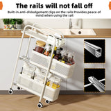 Slim Storage Cart 3 Tier with Pull Out Metal Basket Bathroom Organizer Rolling cart, Installation-Free Rolling Utility Cart Slide Out Organizer for Kitchen, Bathroom, Laundry (White, 3 Tier) CABTE