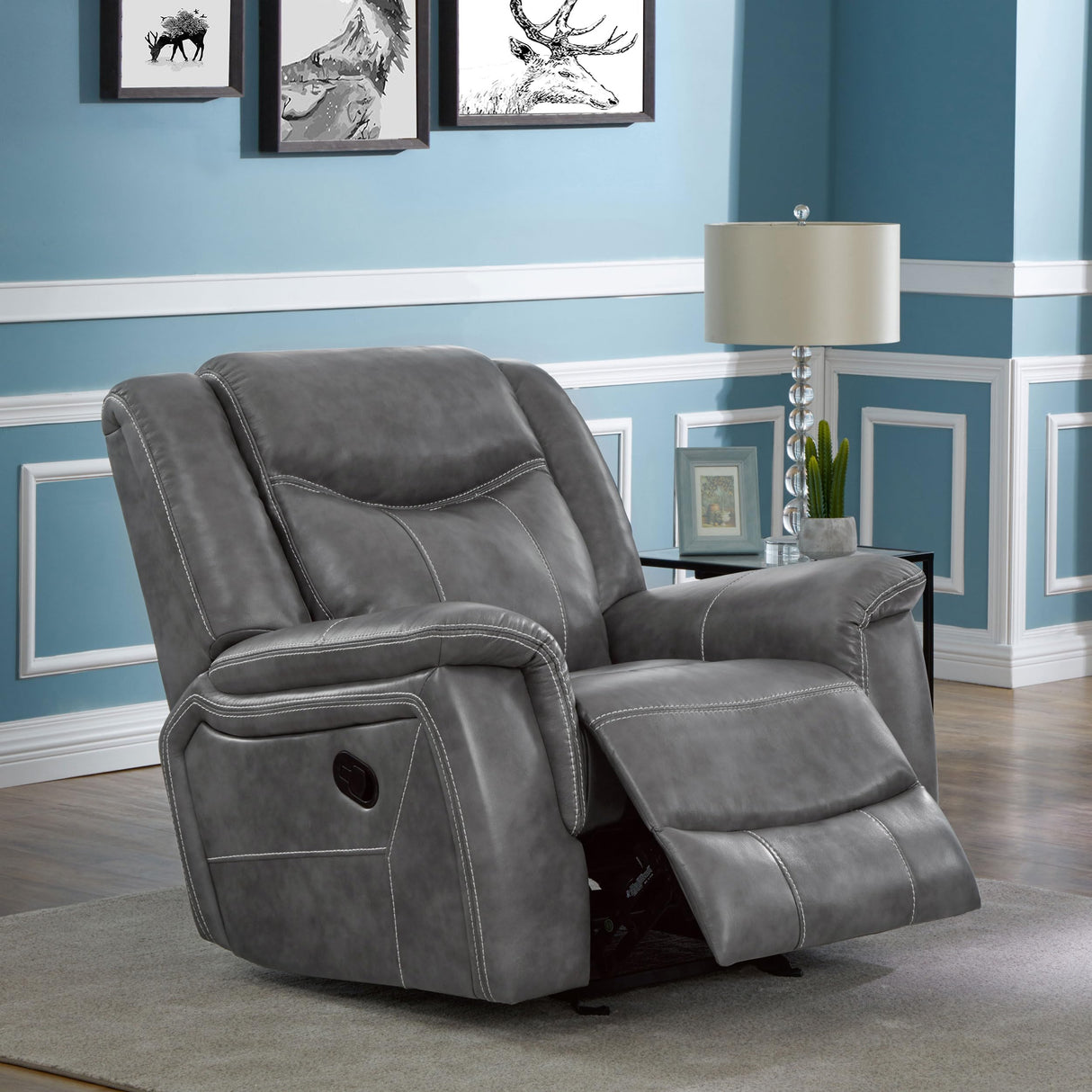 Coaster Home Furnishings - Conrad - Leatherette Upholstered Glider Recliner Chair with Overstuffed Arms, Pocket Coil Seating, and Ergonomic Lever - Living Room - 33-Inch - Gray - 650356 Coaster Fine Furniture