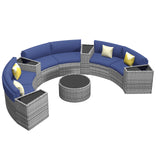 Amopatio Outdoor Patio Sectional Furniture Sets, 11 Pcs Curved Patio Couch with Storage Armrest Table and 4 Pillows, Half-Moon Outdoor Sofa Fit Porch Poolside Garden (Included Waterproof Cover) Amopatio