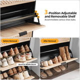 HUSHEDIFY Shoe Cabinet Storage with 2 Flip Drawers, Narrow Hidden Shoes Organizer Cabinet for Entryway, Freestanding Slim Shoe Rack Front Door Entrance(Oak&Black) HUSHEDIFY