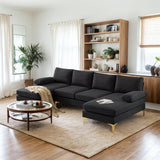 VINGLI 110" Modern U Shaped Sectional Couch with 51"D Double Chaise for Living Room, Black Deep Seat Sectional Sofa Sets with 5.9" Thickness Seating Padding for Home Furniture,Linen Fabric,Metal Legs VINGLI