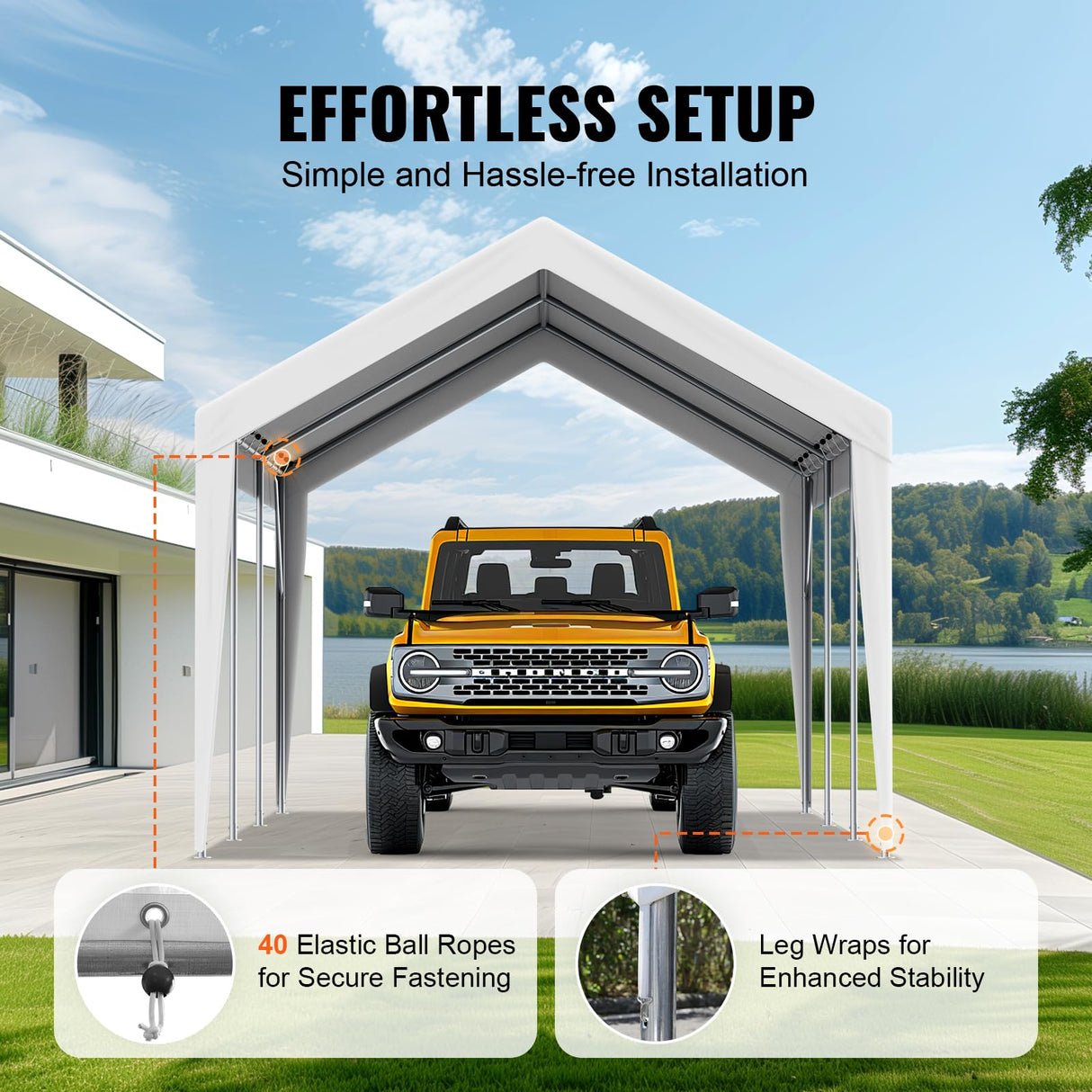 VEVOR Carport Replacement Canopy Cover 10 x 20 ft, Garage Top Tent Shelter Tarp Heavy-Duty Waterproof & UV Protected, Easy Installation with Ball Bungees,White (Only Top Cover, Frame Not Include) VEVOR