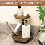 Tikea Hexagonal Wood Riser for Display, 2-Tier Rustic Wood Farmhouse Riser for Kitchen Bathroom Counter Decor, Decorative Tray for Soap Dispenser, Decorations and Plant (Brown) Tikea