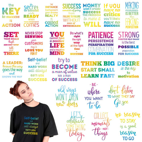 24 Pcs Iron on Decals for Clothing Positive Iron on Patches Inspirational Quote HTV Stickers Printable Heat Transfer Vinyl Designs Sublimation Transfers Patches for Jackets Hat Backpack DIY Craft Tinlade