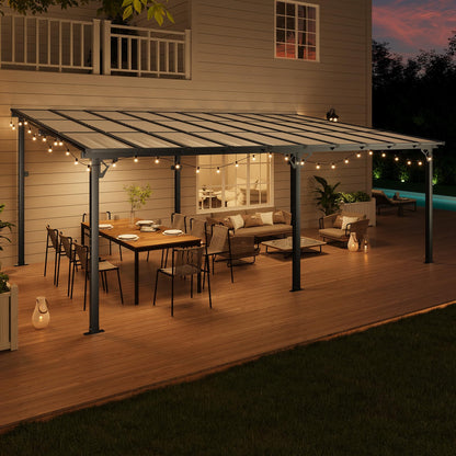 Aoxun 12' x 20' Gazebo for Patio, Gazebo Pergola with Sloped Roof, Large Wall-Mounted Heavy Duty Awnings, for Backyard, Deck, Patio