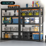 BESFUR 5-Tier Wider Garage Storage Shelves, Heavy Duty Metal Shelving Unit, Adjustable Matal Storage Shelving, 3000 lbs Capacity, for Warehouse Garage Basement, 19.7" D*47.3" W*71" H, Black BESFUR