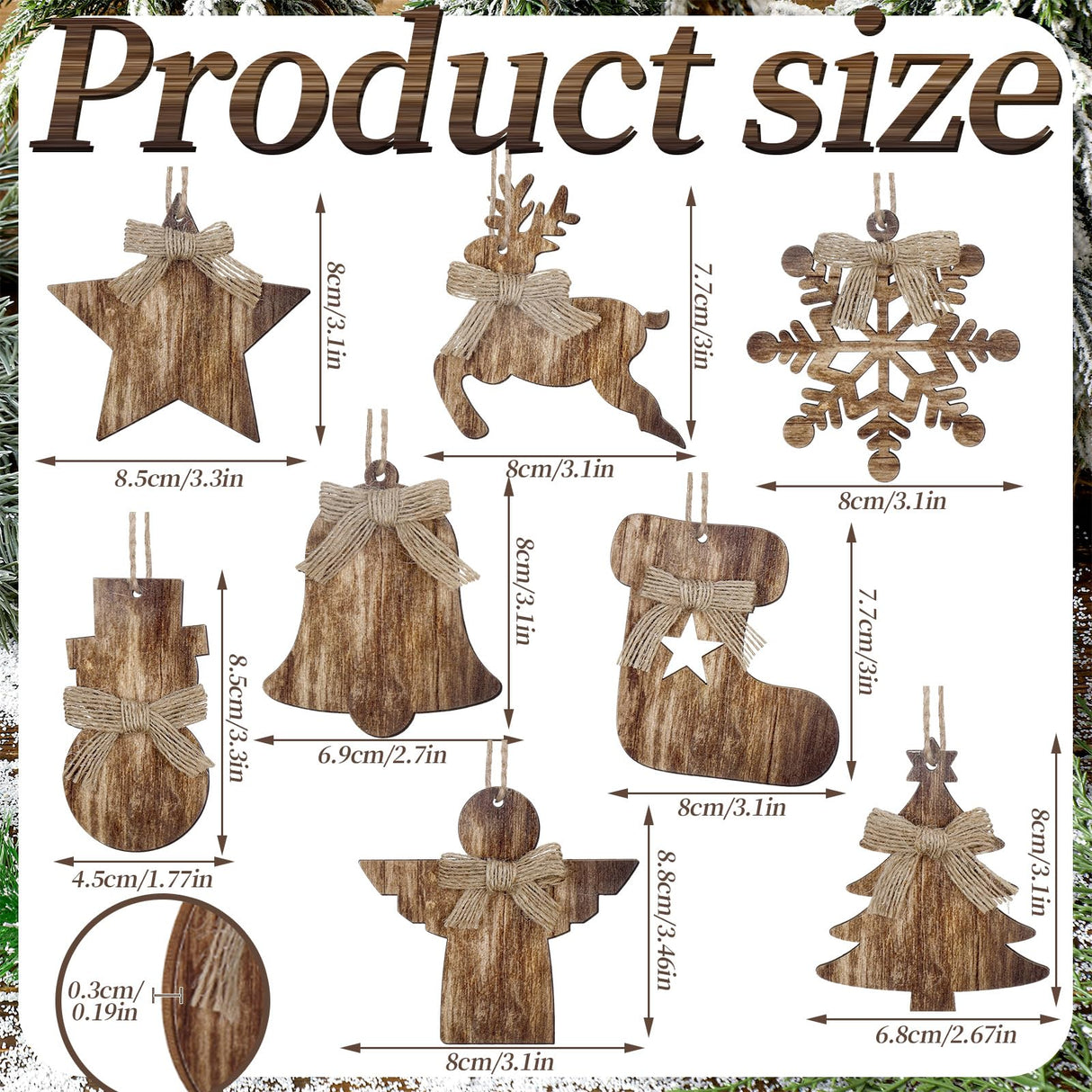Lineshading 8 Pcs Rustic Christmas Tree Ornaments Xmas Angles Snowflake Wood Ornaments Angel Snowman Farmhouse Wood Decorations Christmas Tree Hanging Ornaments for Home Winter Party Lineshading