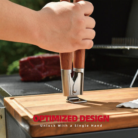 GRILAZ Heavy-Duty Rose Wooden BBQ Grilling Tools Set. Extra Thick Stainless Steel Multi-Function Spatula, Fork & Tongs | Essential Accessories for Barbecue & Grill. Ideal Gift for Father… GRILAZ