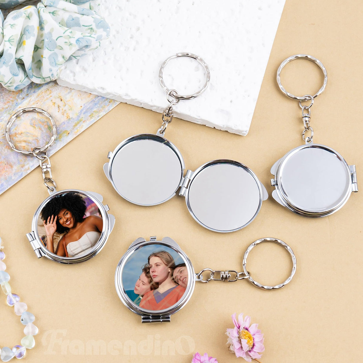 Framendino, 6 Pack Sublimation Blanks Pocket Mirror Heat Transfer Compact Travel Folding Mirrors for Makeup Round Silver Framendino