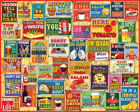 White Mountain Food & Drink 1000 Piece Jigsaw Puzzles Funny Pun Collage Puzzle for Adults and Family White Mountain