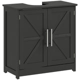HOMCOM Pedestal Sink Storage Cabinet, Farmhouse Freestanding Bathroom Sink Cabinet with 2 Barn Doors and Adjustable Shelf, Distressed Black HOMCOM