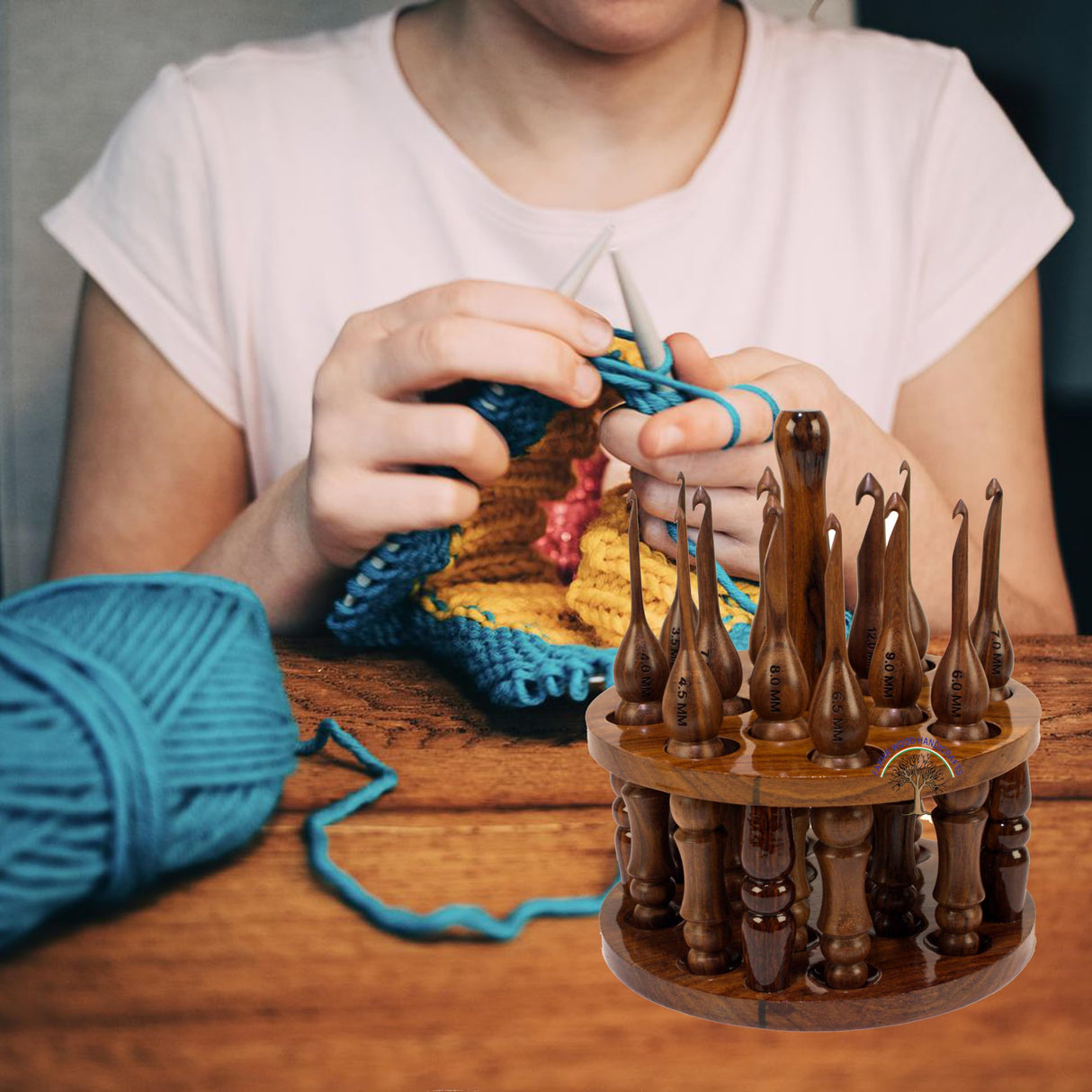 Handcrafted Rosewood Crochet Hook Stand – Personalized Wooden Holder – Portable Organizer for Crochet Hooks – Premium Gift for Knitters & Crafters 13-Hooks Fakhr Wood Handicrafts