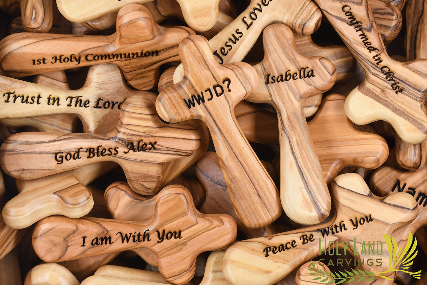 Generic Custom Personalized Olive Wood Comfort Cross, 4 Hand Held Cross, Prayer Palm Cross, Personalized Name Cross Gift for any age or Occasion One Side Engraving - WoodArtSupply