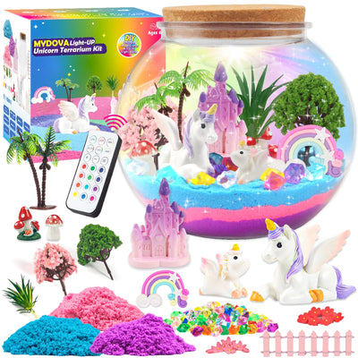 MYDOVA Unicorn Light-Up Terrarium Crafts Kit for Kids, LED Night Light Up & Remote Birthday Gifts Toys for Ages 6+Year Old- Unicorn Toys for Girls Best Girls DIY Arts and Crafts Kit
