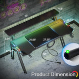47 Inch Gaming Desk with Led Lights & USB Ports & Power Outlets, Upgraded Integrated Monitor Stand Computer Desk, Gamer Desk for Small Space, Black Carbon Fiber Surface Gaming Desk Czlolo