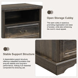 XIAO WEI Nightstand with Hidden Drawer, 25" Tall Farmhouse Bedside Table with 3 Drawers and 1 Open Shelf, Wood Rustic End Side Table, Small Dresser Drawers (Brownish Green Oak, 1PC) XIAO WEI