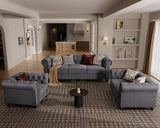 Morden Fort Classic Chesterfield Sofa Set 82'', Tufted Sofa Couch Set with Solid Wood Legs Thick Cushion, Pet-Friendly 3-Seater Sofas Couches for Living Room Bedroom Apartment - Velvet Grey Morden Fort